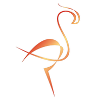 Złote logo flaminga na białym tle - kobiece sukienki z naturalnych tkanin